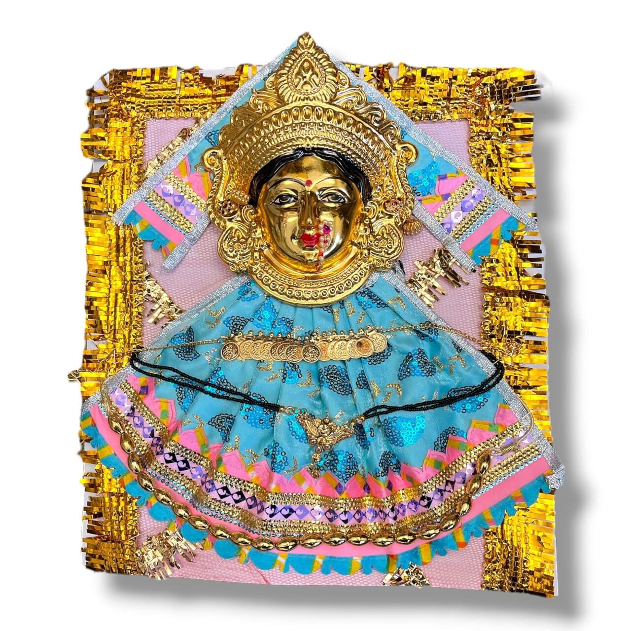 Vara Lakshmi Goddess Face Set Devi Mata Mukhota Mahalaxmi Face Idol with Gotta Dress Jewelry for Varalaxmi Vratam Navaratri Margashirsha Vratha Puja Religious Temple
